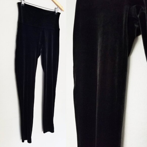 Spanx Black Velvet Velour Leggings XL High Waist Stretch Tummy Control Holiday - Picture 13 of 16